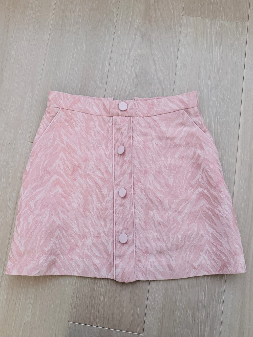 Sandro Pink Button-Front A-Line Mini Skirt
